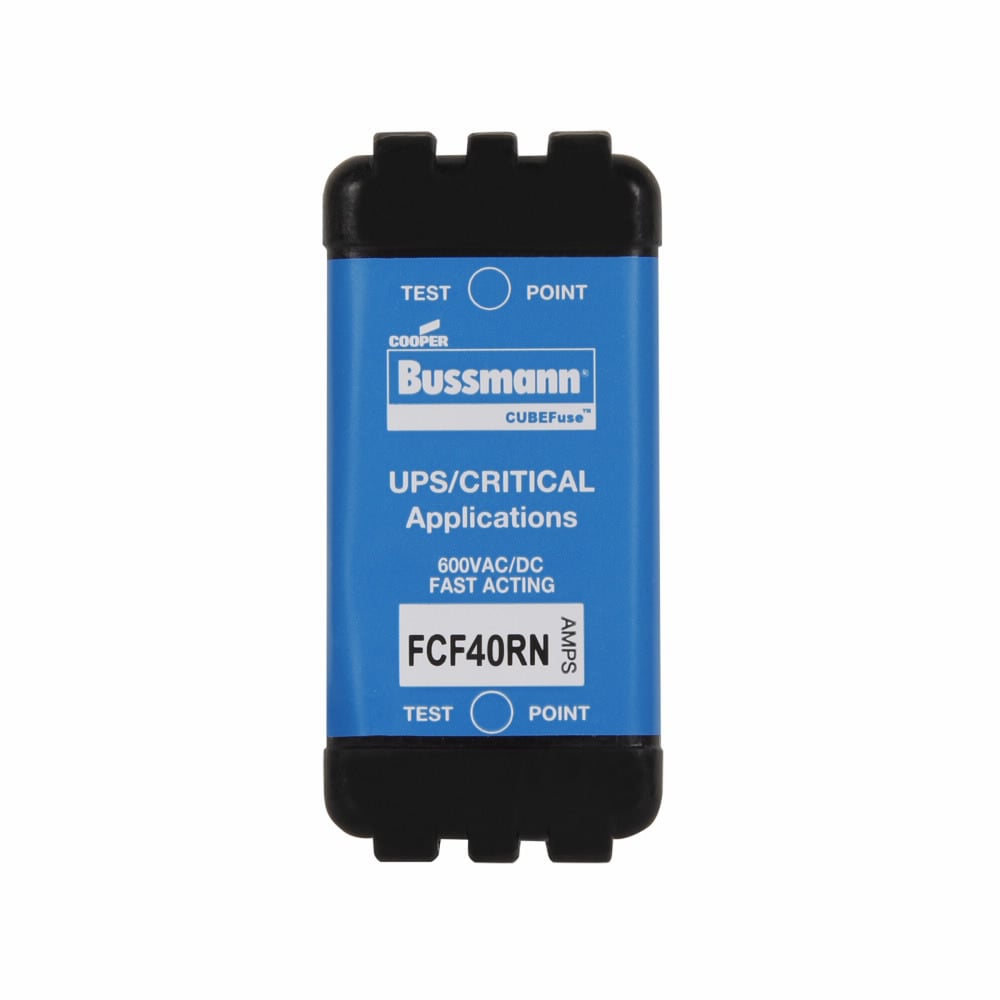 Eaton Bussmann series FCF fuse, 40 A, 60 Hz, 50 Hz, 1 , CF, Black, Non-indicating, Electroless tin plated copper alloy terminal, Blade end,Class CF, 6 min at 200%, 300 kAIC at 600 V,50 kAIC at 600 Vdc, Glass filled PES, 600 V, 600 Vdc