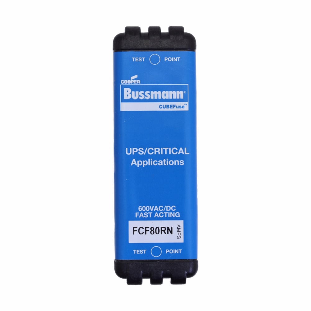 Eaton Bussmann series FCF fuse, 80 A, 60 Hz, 50 Hz, 1 , CF, Black, Non-indicating, Electroless tin plated copper alloy terminal, Blade end,Class CF, 8 min at 200%, 50 kAIC at 600 Vdc,200 kAIC at 600 V, Glass filled PES, 600 V, 600 Vdc