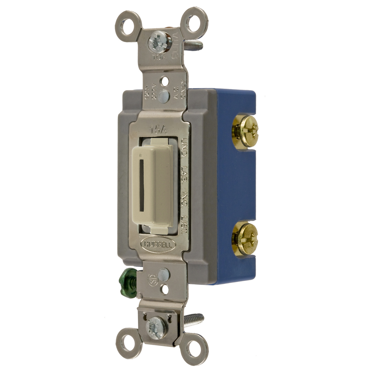 Switches and Lighting Controls,Extra Heavy Duty Industrial Grade, Locking Toggle Switches, General Purpose AC, Single Pole, 15A 120/277V AC, Back and Side Wired, Ivory Key Guide