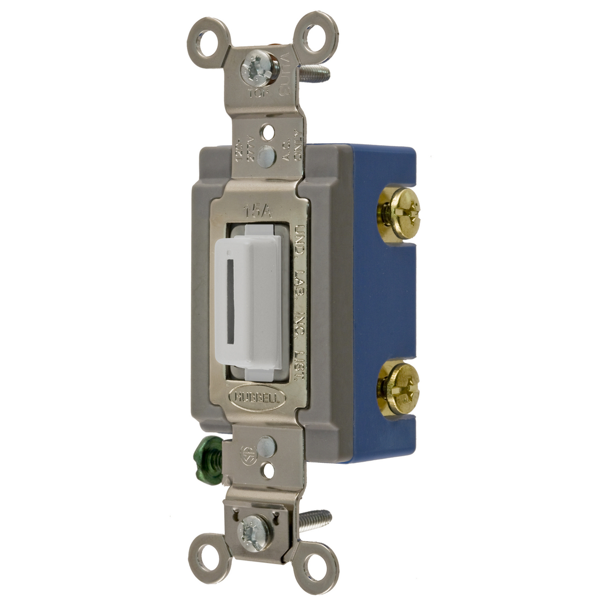 Switches and Lighting Controls,Extra Heavy Duty Industrial Grade, Locking Toggle Switches, General Purpose AC, Single Pole, 15A 120/277V AC, Back and Side Wired, White Key Guide
