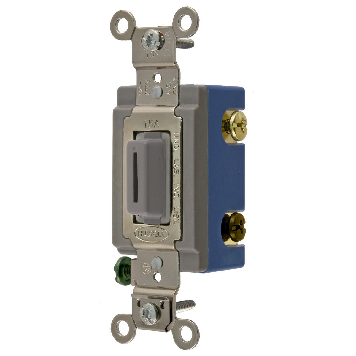 Switches and Lighting Controls,Extra Heavy Duty Industrial Grade, Locking Toggle Switches, General Purpose AC, Three Way, 15A 120/277V AC, Back and Side Wired, Gray Key Guide