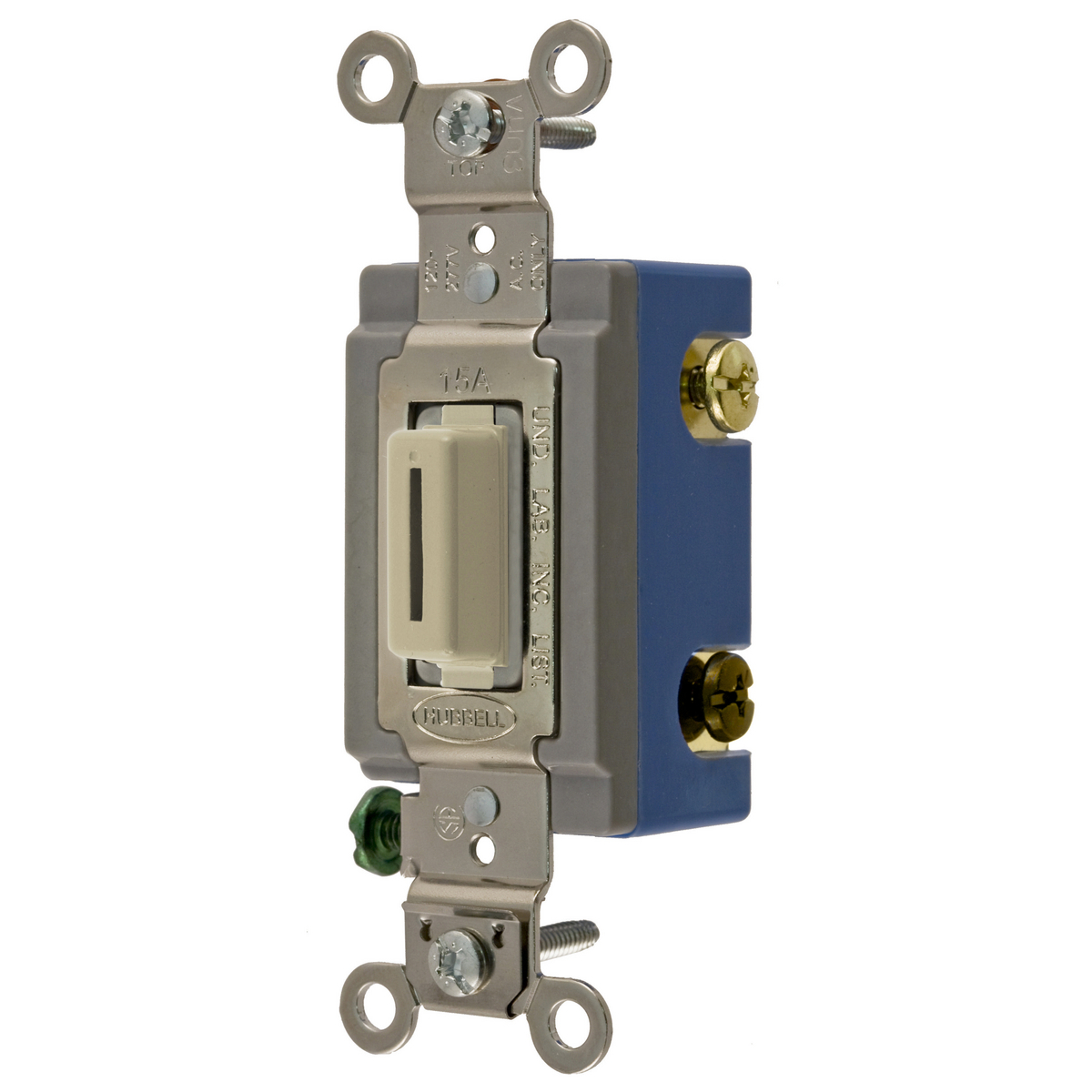 Switches and Lighting Controls,Extra Heavy Duty Industrial Grade, Locking Toggle Switches, General Purpose AC, Three Way, 15A 120/277V AC, Back and Side Wired, Ivory Key Guide
