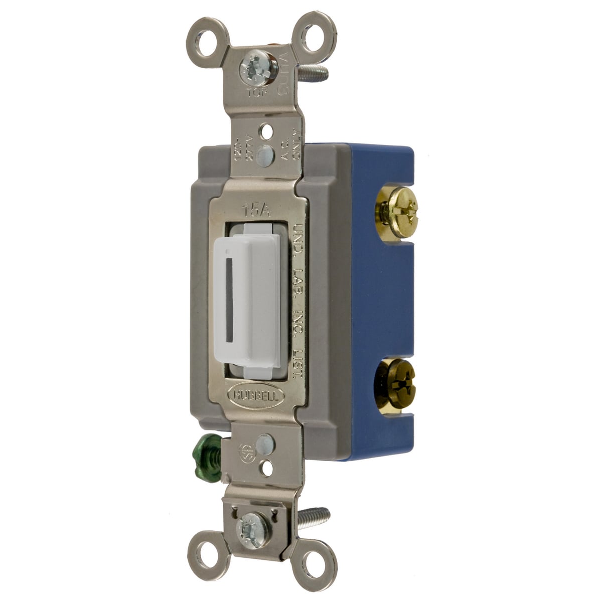 Switches and Lighting Controls,Extra Heavy Duty Industrial Grade, Locking Toggle Switches, General Purpose AC, Three Way, 15A 120/277V AC, Back and Side Wired, White Key Guide
