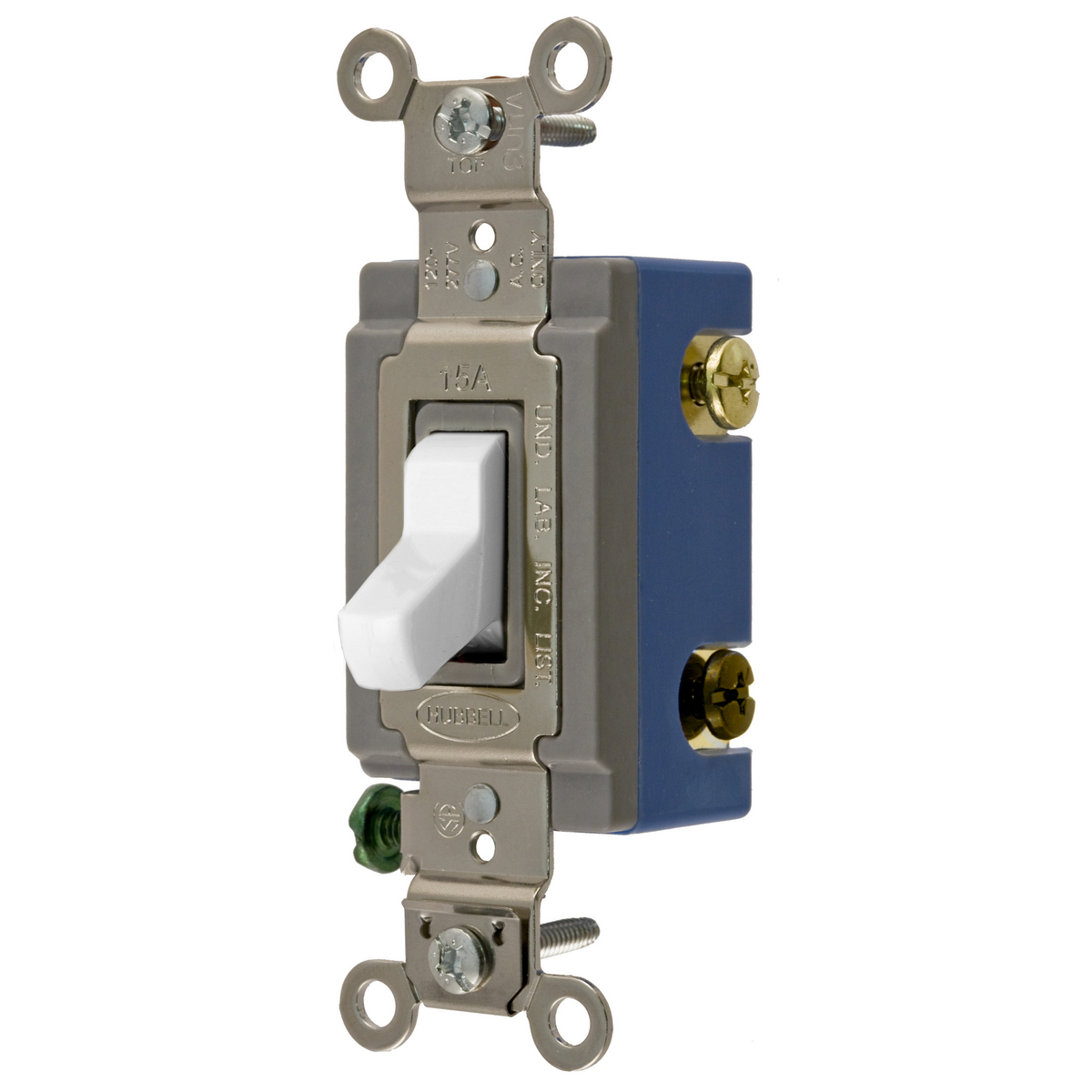 HBL1203W 2-Position 3-Way Extra Heavy Duty General Purpose Industrial Grade Standard Toggle Switch, 120 to 277 VAC, 15 A, 4155 W Power Rating, 2-Position Contact