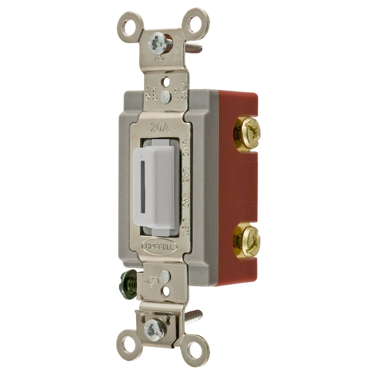 Switches and Lighting Controls,Extra Heavy Duty Industrial Grade, Locking Toggle Switches, General Purpose AC, Single Pole, 20A 120/277V AC, Back and Side Wired, White Key Guide