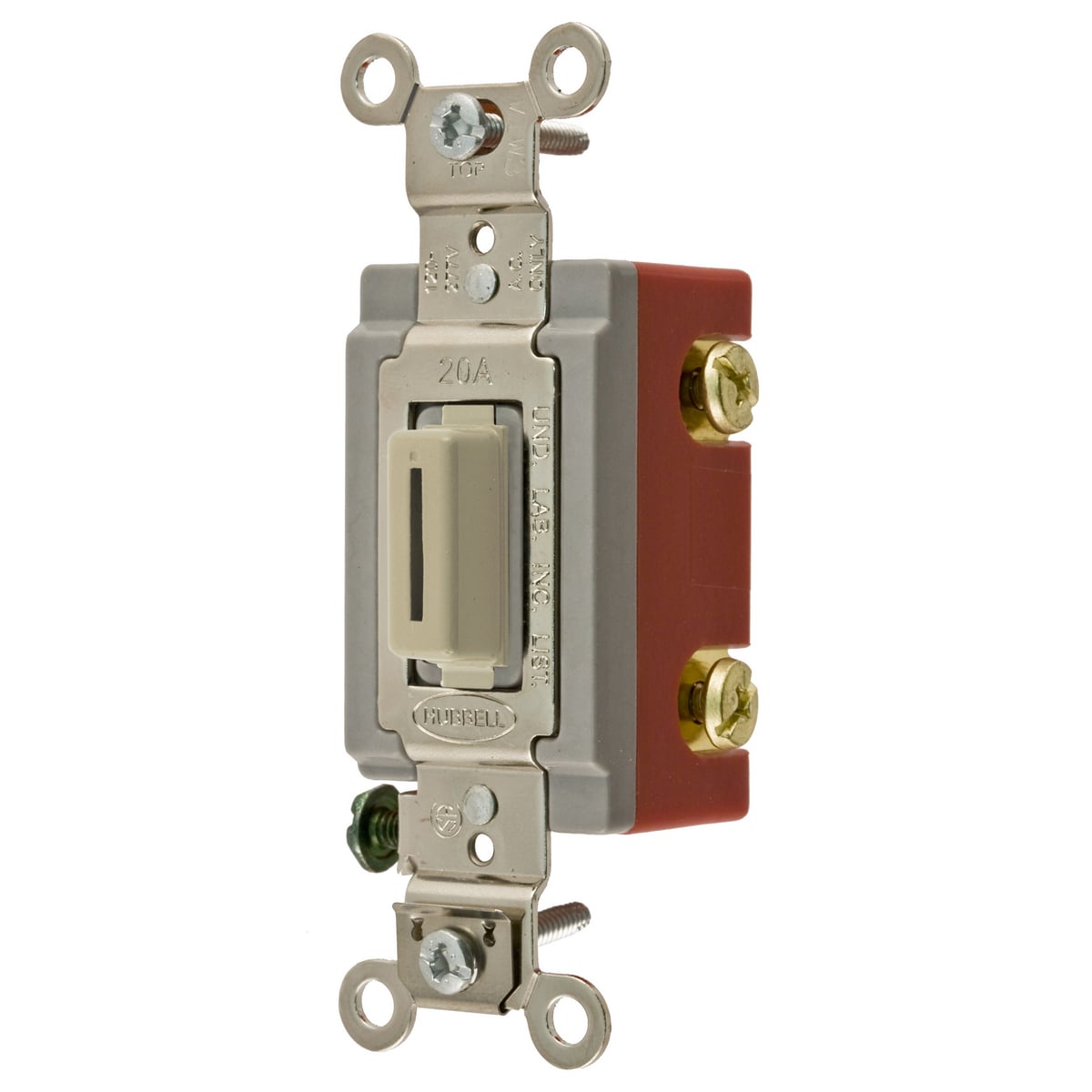 Switches and Lighting Controls,Extra Heavy Duty Industrial Grade, Locking Toggle Switches, General Purpose AC, Double Pole, 20A 120/277V AC, Back and Side Wired, Ivory Key Guide