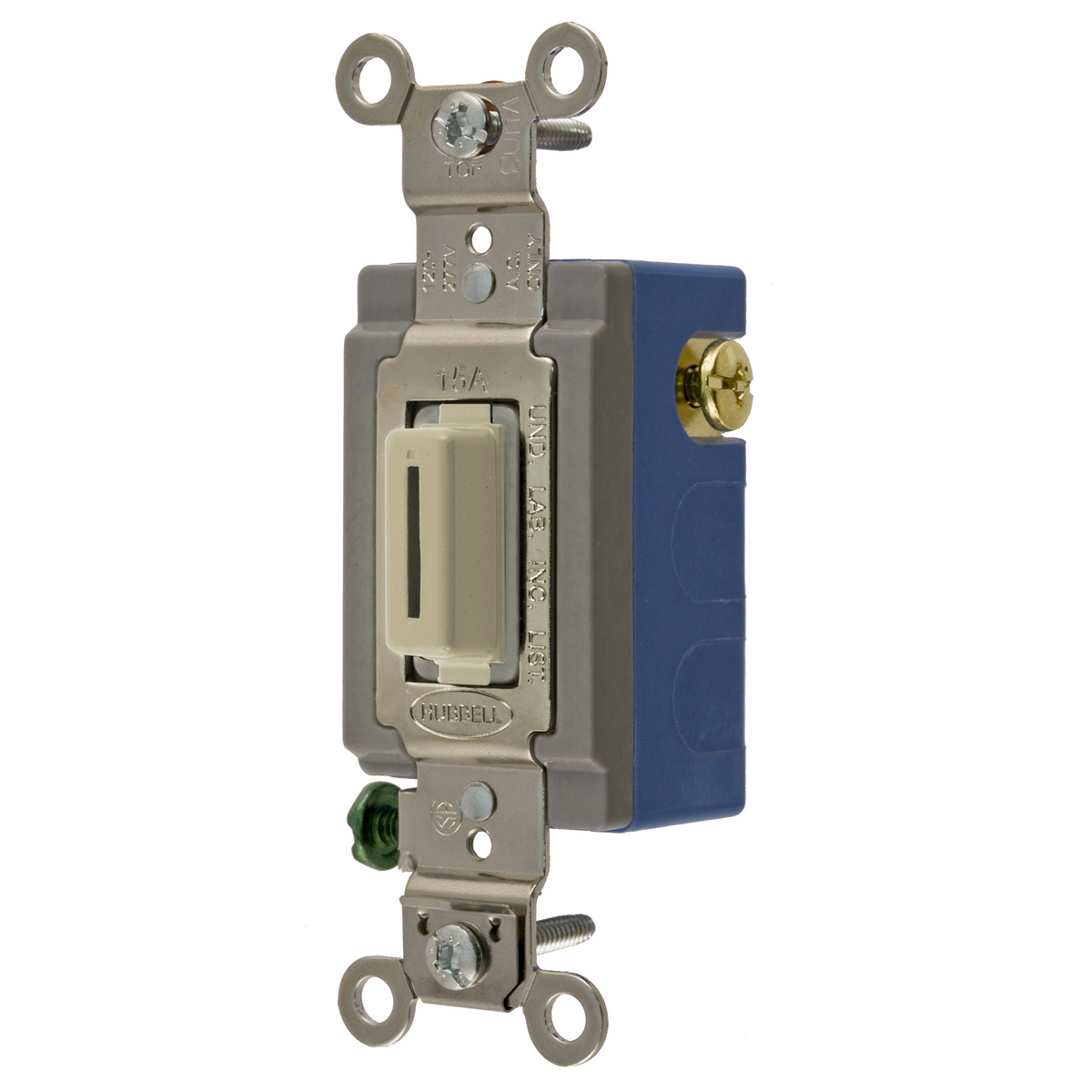 Switches and Lighting Controls, Industrial Grade, Locking Switches, General Purpose AC, Momentary Single Pole Double Throw Center Off , 15A 120/277V AC, Terminal Screws Ivory Key Guide