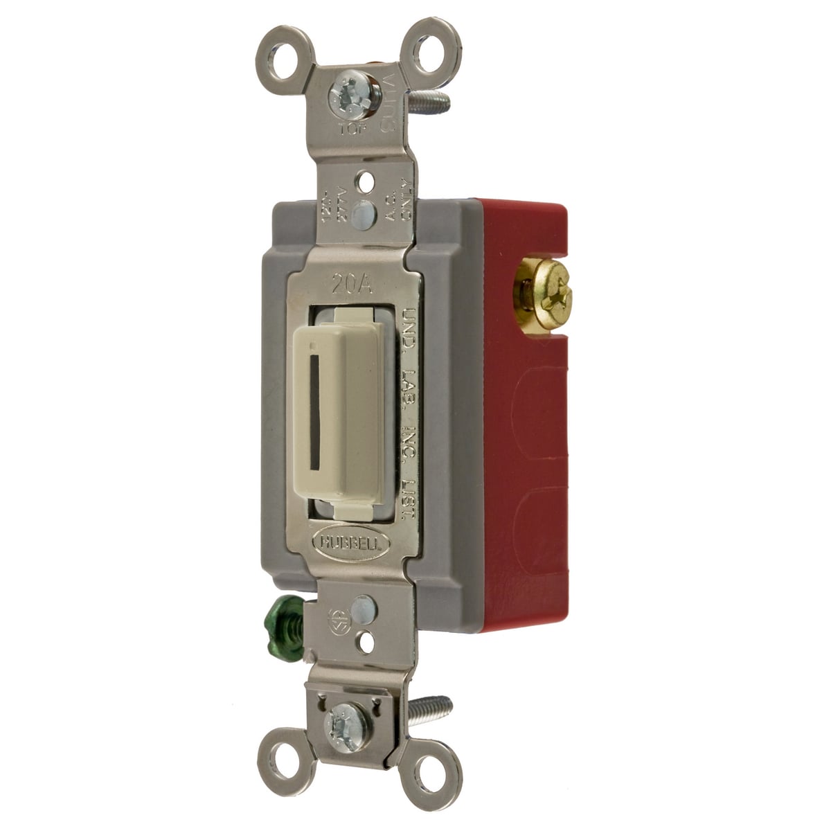 Switches and Lighting Controls, Industrial Grade, Locking Switches, General Purpose AC, Momentary Single Pole Double Throw Center Off , 20A 120/277V AC, Terminal Screws Ivory Key Guide