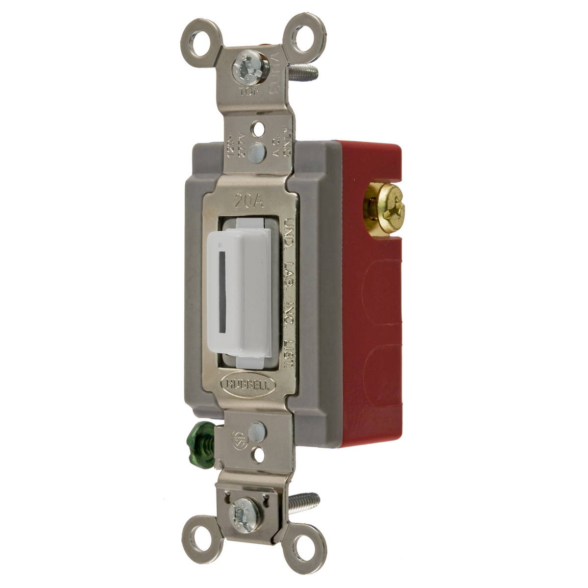 Switches and Lighting Controls, Industrial Grade, Locking Switches, General Purpose AC, Momentary Single Pole Double Throw Center Off , 20A 120/277V AC, Terminal Screws White Key Guide