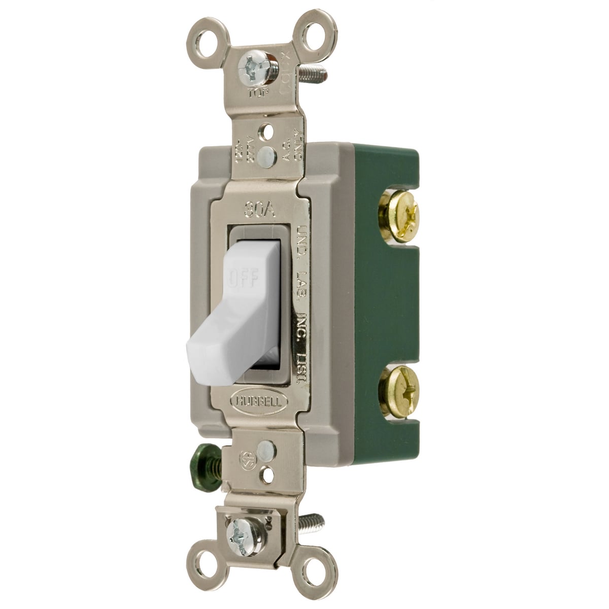Switches and Lighting Controls, Extra Heavy Duty Industrial Grade, Toggle Switches, General Purpose AC, Double Pole, 30A 120/277V AC, Back and Side Wired, White Toggle