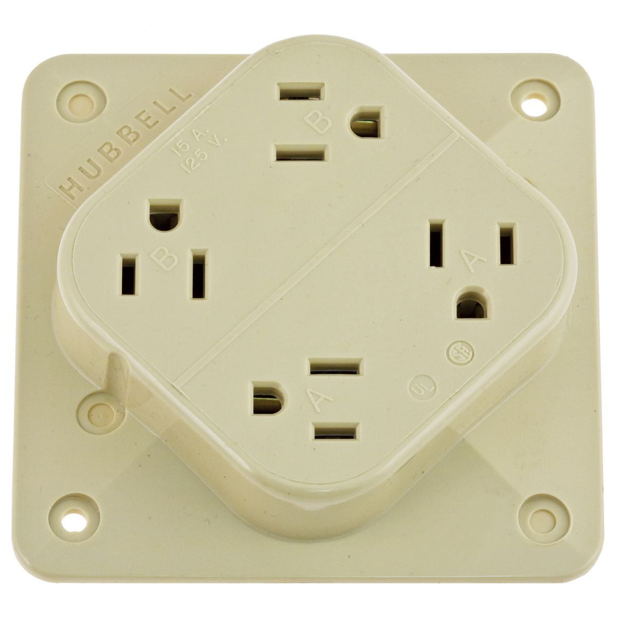 Straight Blade Devices, Receptacles, 4- Plex Kit, Commercial/Industrial Grade, 2-Pole 3-Wire Grounding, 15A 125V, 5-15R, Ivory, Single Pack