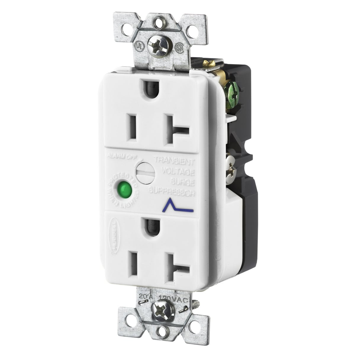 Surge Protective Devices, Straight Blade Receptacle, Duplex, 20A 125V, 2-Pole 3-Wire Grounding, 5-20R, White
