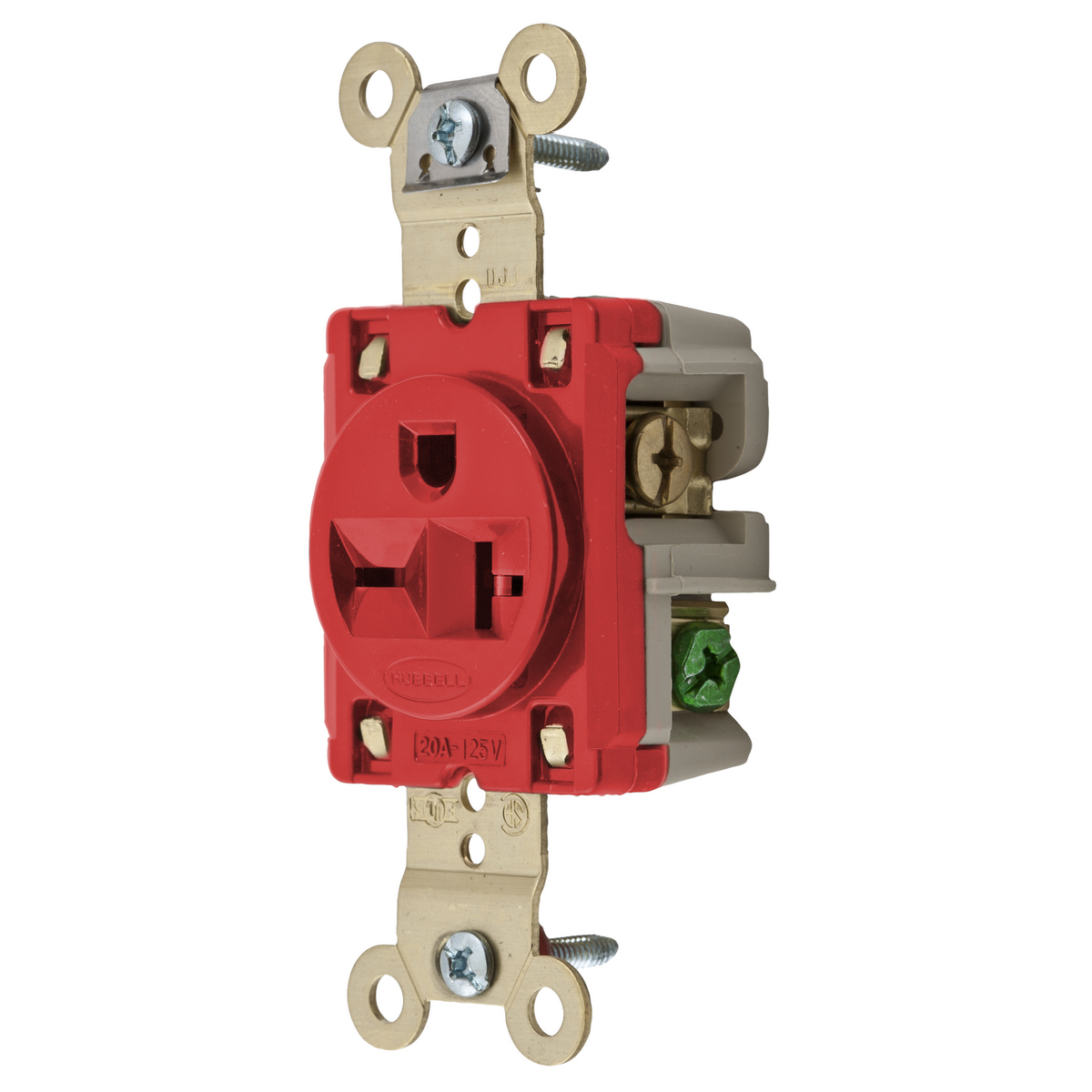 Straight Blade Devices, Receptacles, Single, Specification Grade, 2-Pole 3-Wire Grounding, 20A 250V, 6-20R, Red, Single Pack