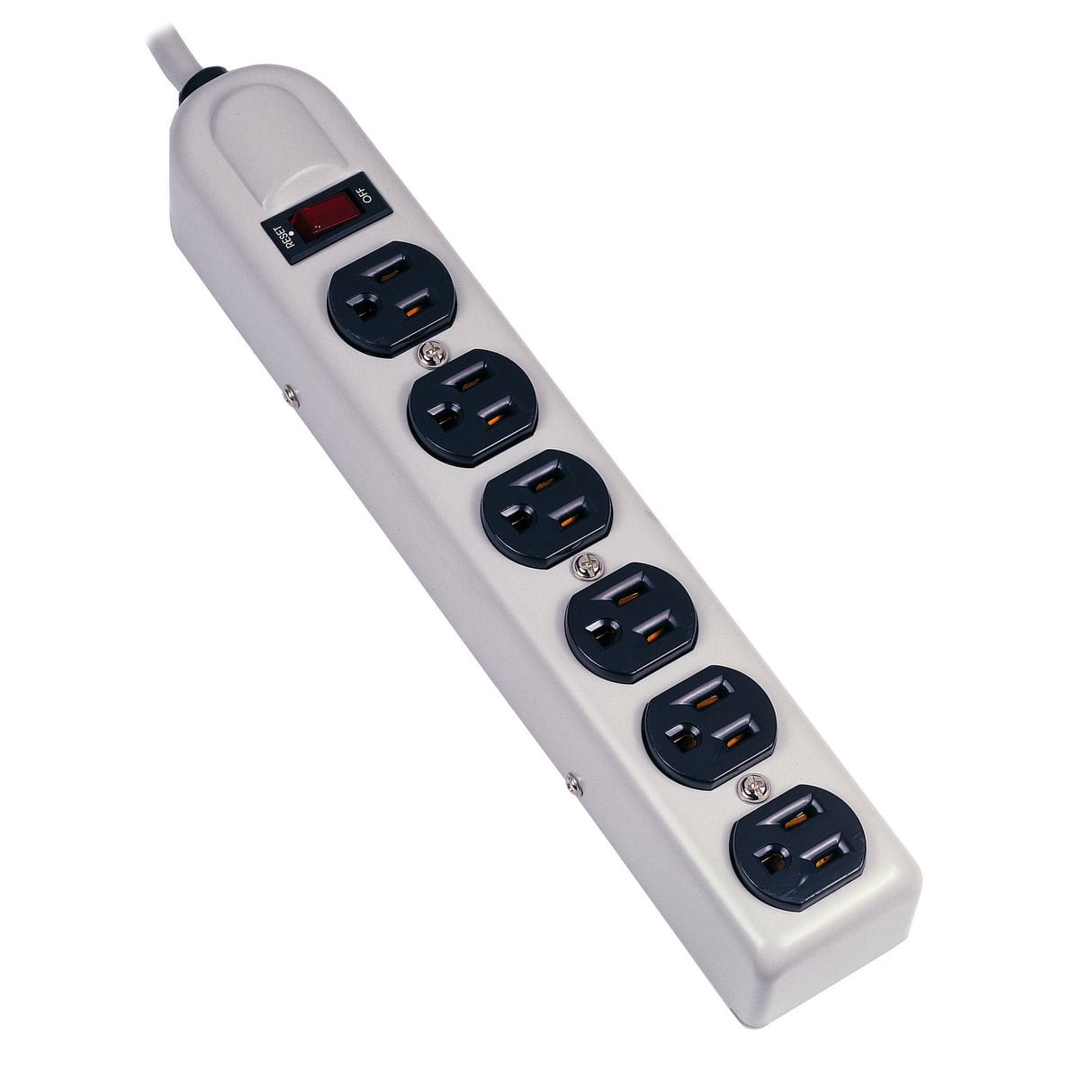 Straight Blade Devices, Plug Strip, 6) Receptacles, Metallic Body, 6' Cord