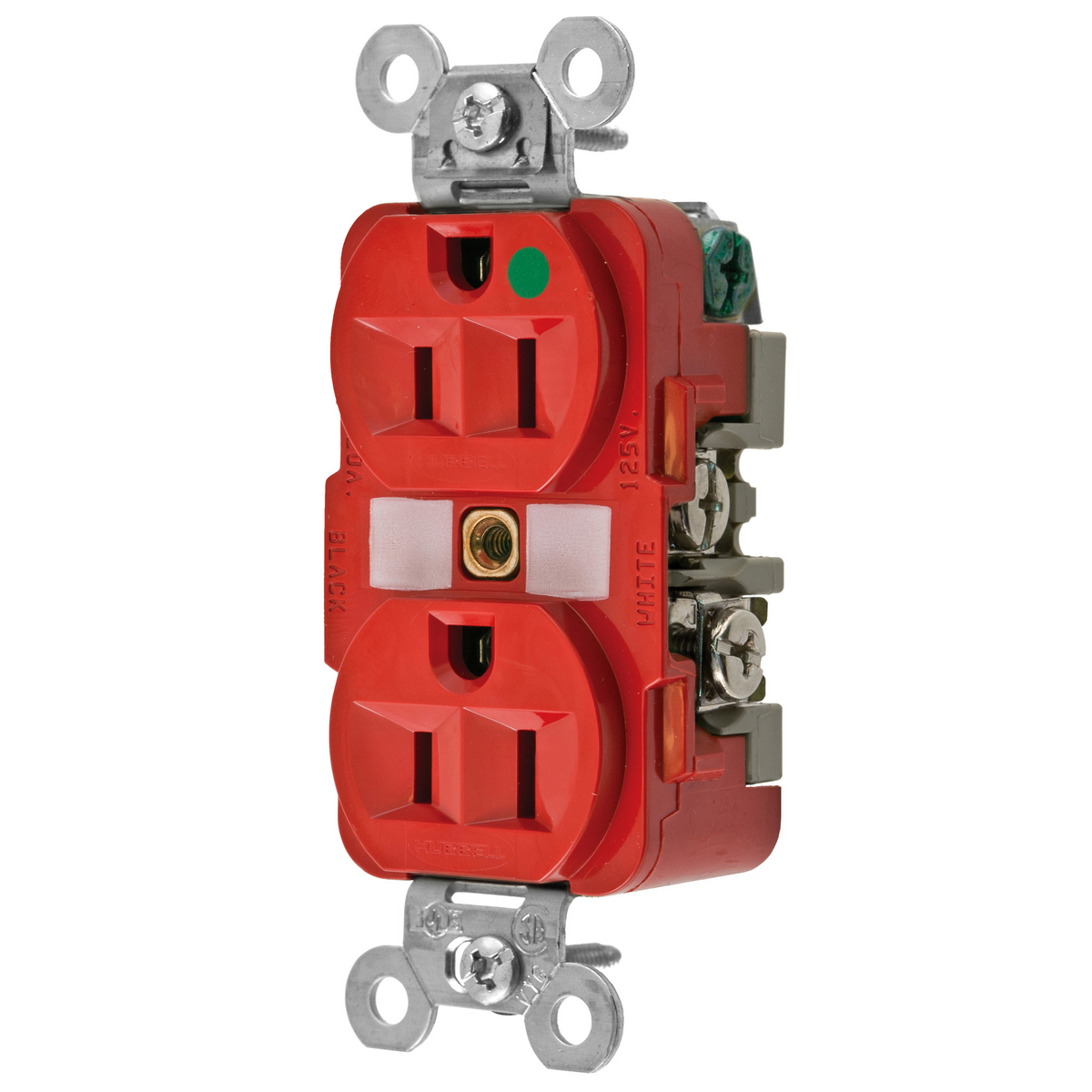 Straight Blade Devices, Receptacles, Duplex, Hospital Grade, 2-Pole3-Wire Grounding, 15A 125V, 5-15R, Red.