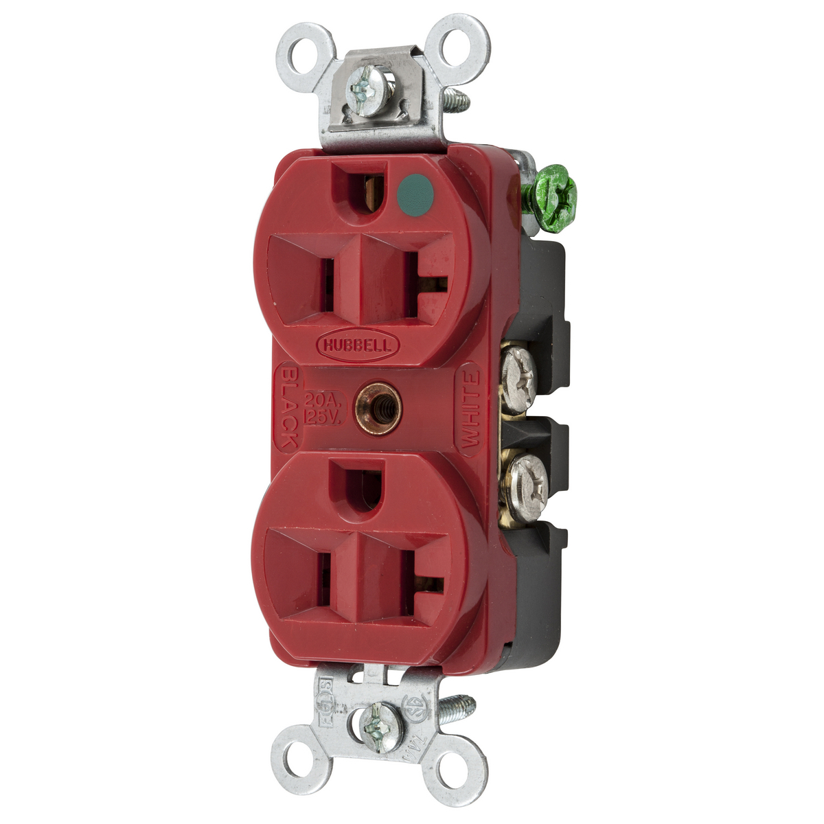 Straight Blade Devices, Receptacles, Duplex, Compact Hospital Grade, 2-Pole 3-Wire Grounding, 20A 125V, 5- 20R, Red, Single Pack.