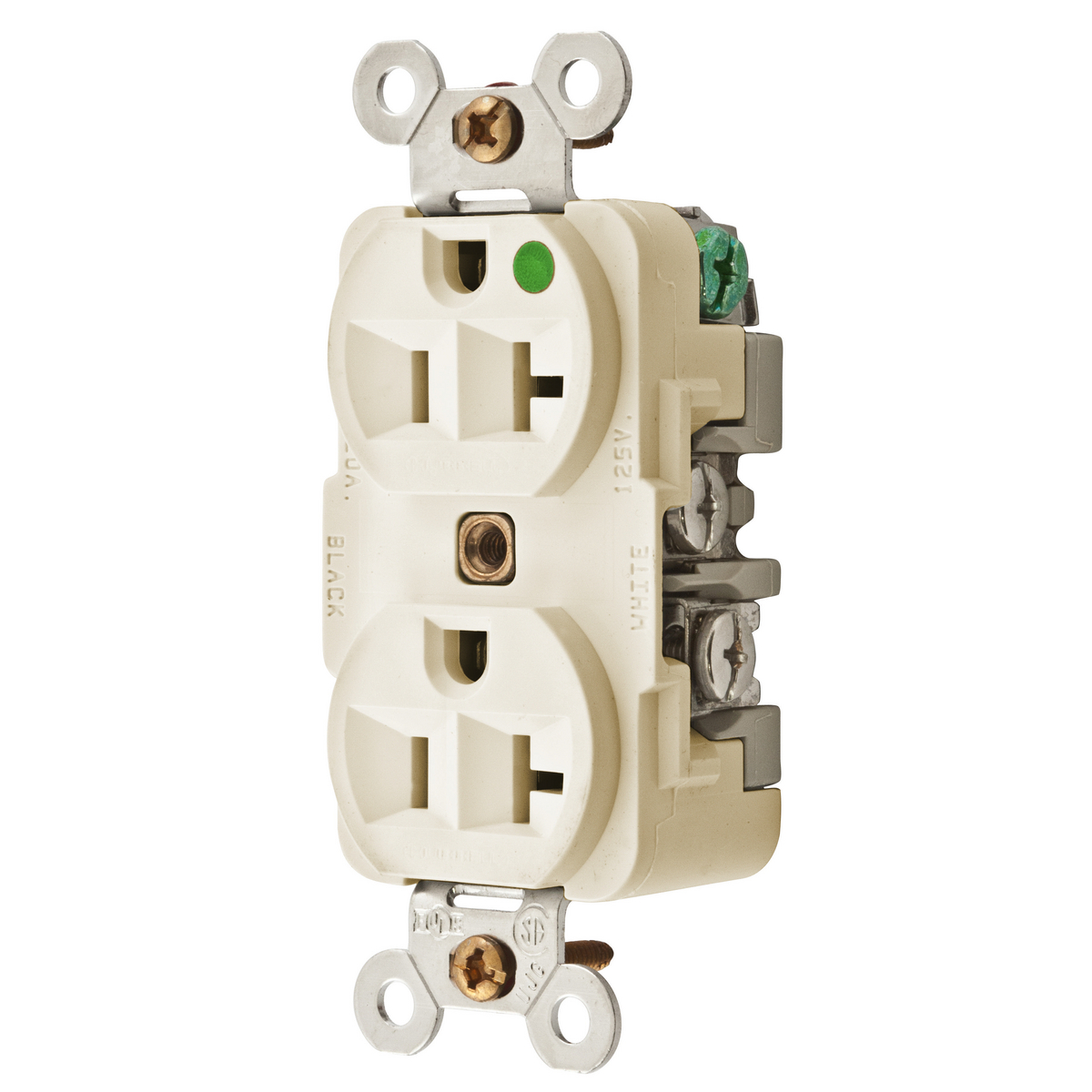 Straight Blade Devices, Receptacles, Duplex, Hospital Grade, MRI Series, 20A 125V, 2-Pole 3-Wire Grounding, 5-20R, Ivory.