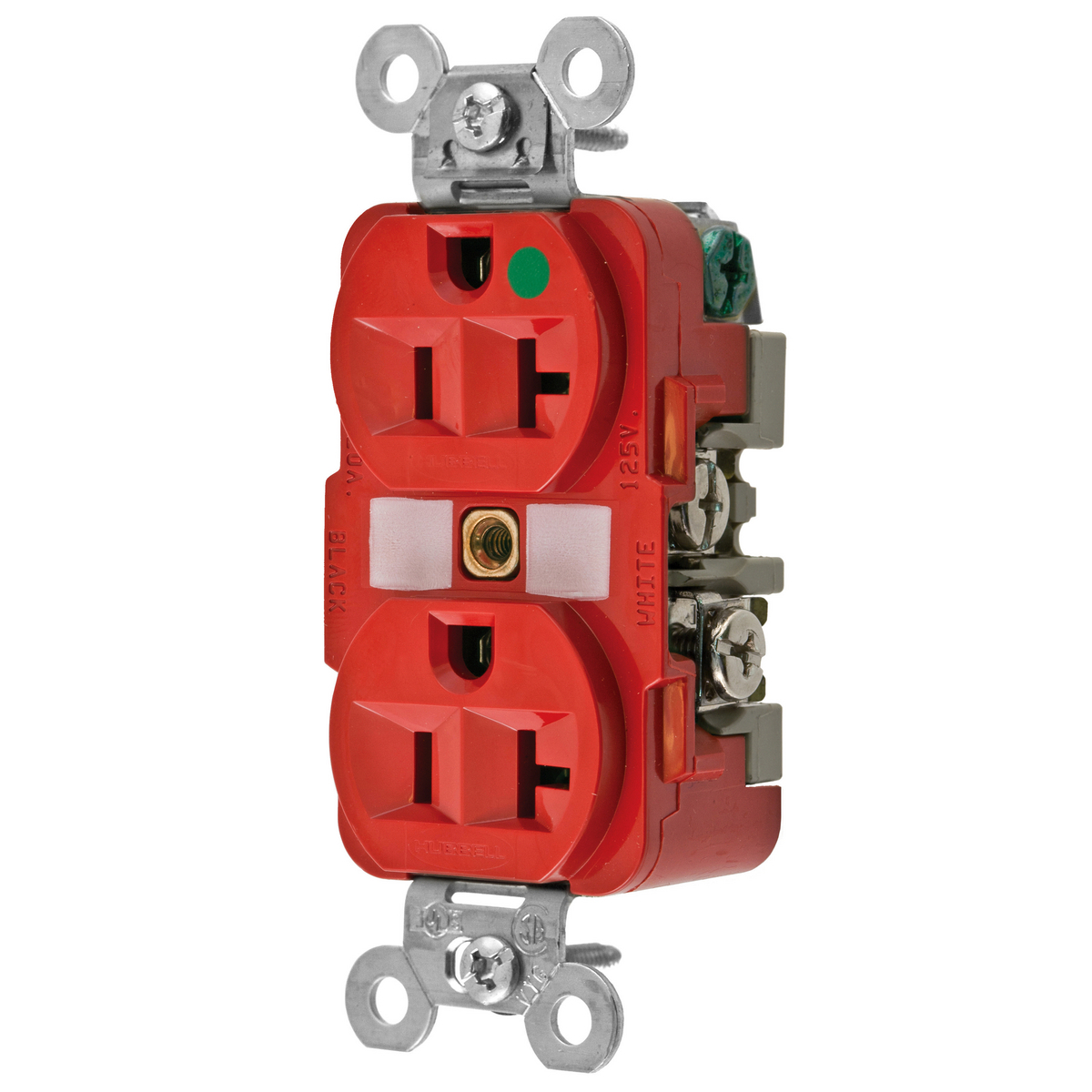 Straight Blade Devices, Receptacles, Duplex, Hospital Grade, 2-Pole 3-Wire Grounding, 20A 125V, 5-20R, Red, Single Pack.