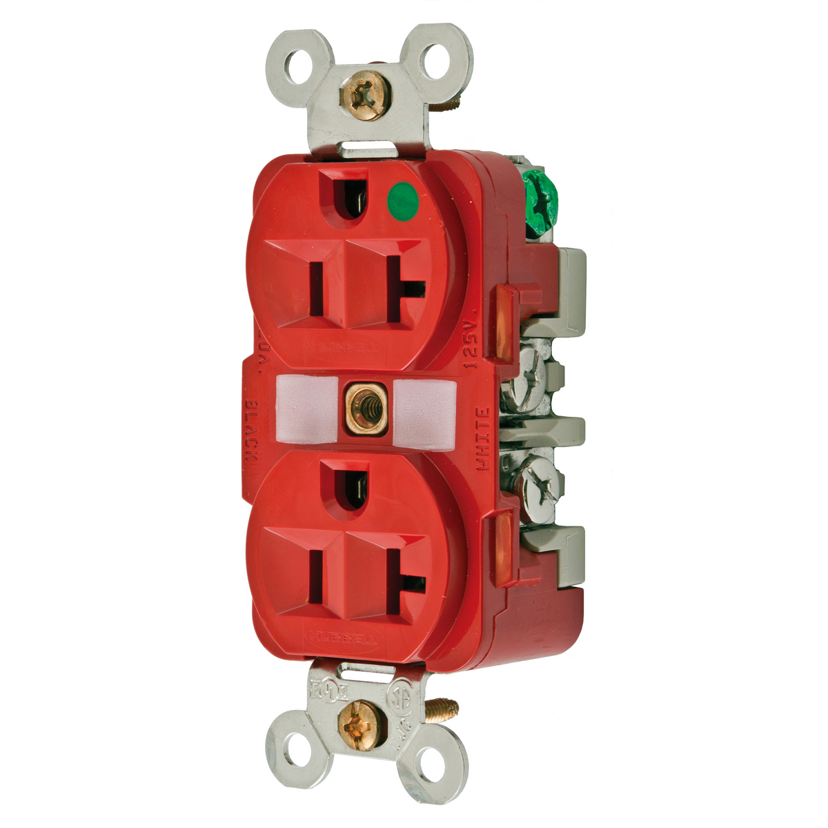 Straight Blade Devices, Receptacles, Duplex, Hospital Grade, MRI Series, 20A 125V, 2-Pole 3-Wire Grounding, 5-20R, Red.