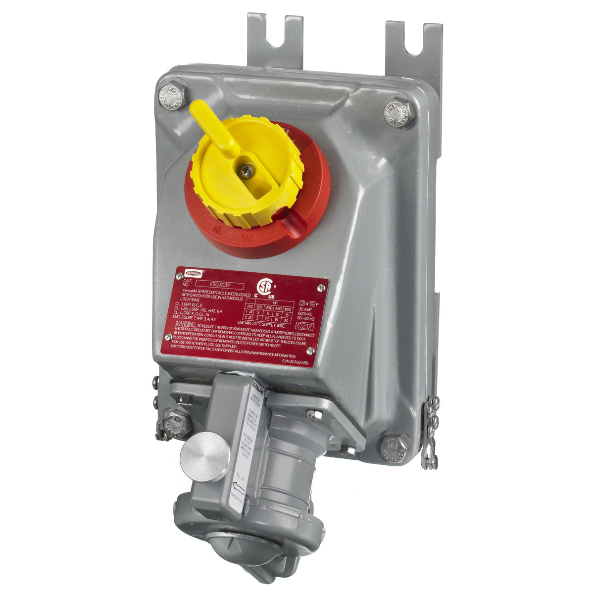 Interlocked Hazardous Location Receptacle, 60A 600V AC, 4-Pole 3-Wire Grounding