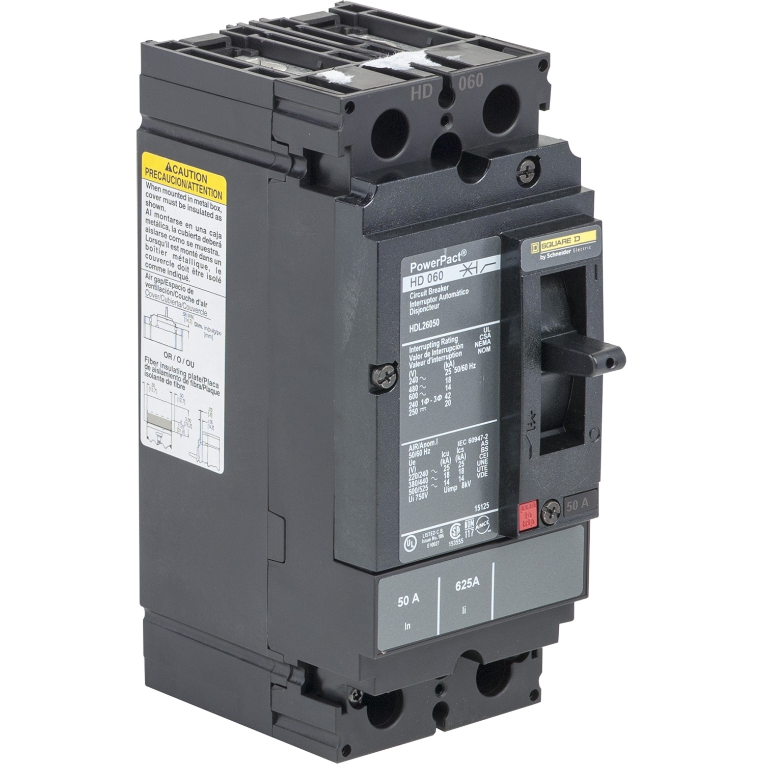 Circuit breaker, PowerPacT H, 45A, 2 pole, 600VAC, 14kA, lugs, thermal magnetic, 80%