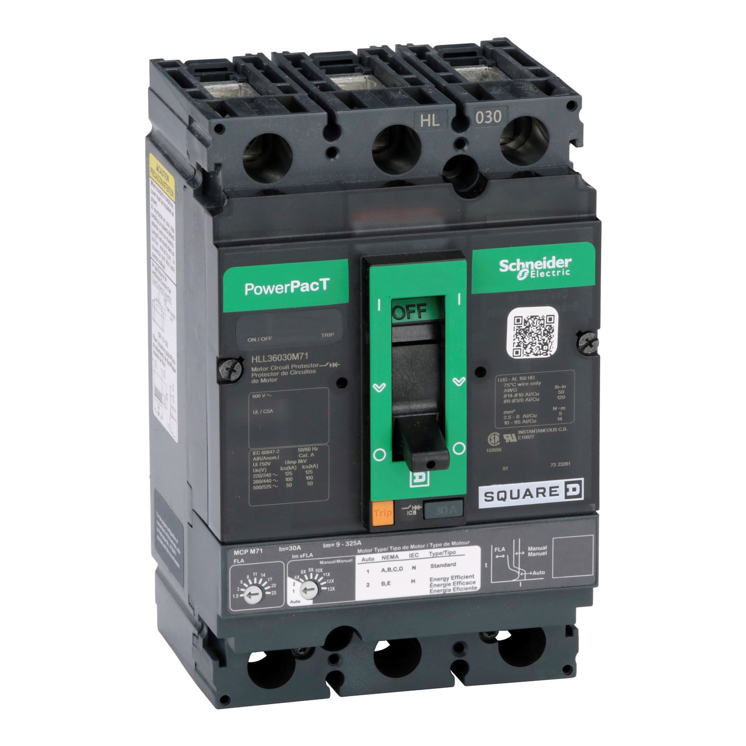 HLL36030M71 Motor Circuit Breaker, 30 Amp, 3 Pole, 600V