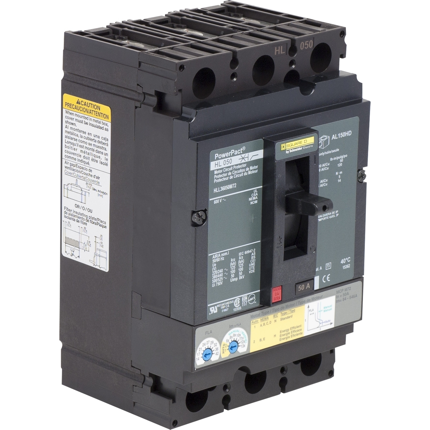 HLL36050M72 Motor Circuit Breaker, 50 Amp, 3 Pole, 600V