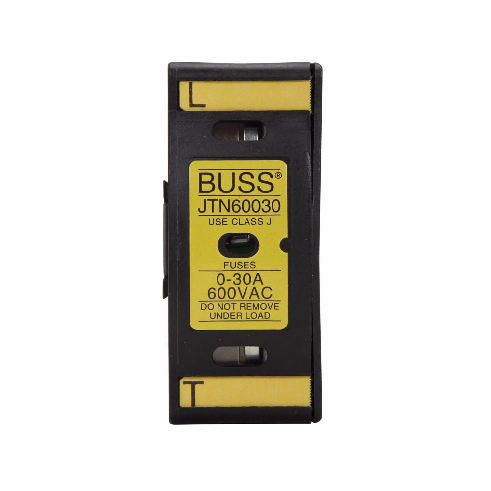 Eaton Bussmann series JT finger-safe fuse holder, N, Industrial Controls, Process Controls, Small HP VFDs, 30 A, 75, Celsius, 75, Celsius, Class J, 18 to 8 AWG tin plated copper alloy terminal, Thermoplastic, 35 mm DIN rail, 600 V