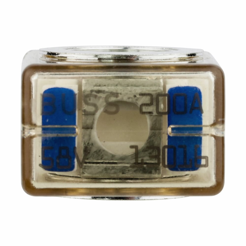 Battery Fuse, Weatherproof, marine-rated, 58 Vdc, 200A, 2 kAIC at 58 Vdc, 5 kAIC at 32 Vdc, 10 kAIC at 14 Vdc interrupt rating, Ceramic base, thermoplastic cover material, Tin-plated copper alloy terminal material