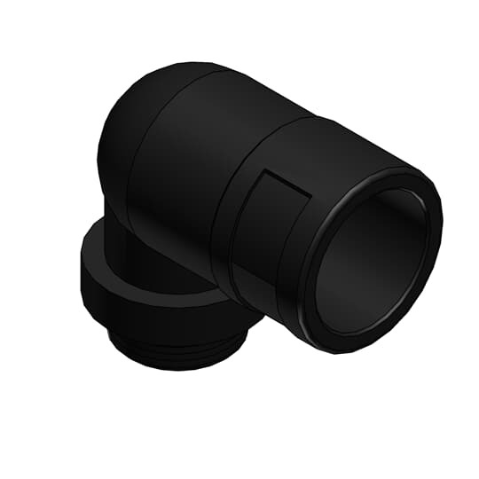 PMAFIX 90 Degree Black Elbow with Metric Threads, Elbow Material - Polyamide 6, Thread Material - Nickel Plated Brass, Thread Size - M12x1.5, Thread Length - 10, Conduit Size NW - 10