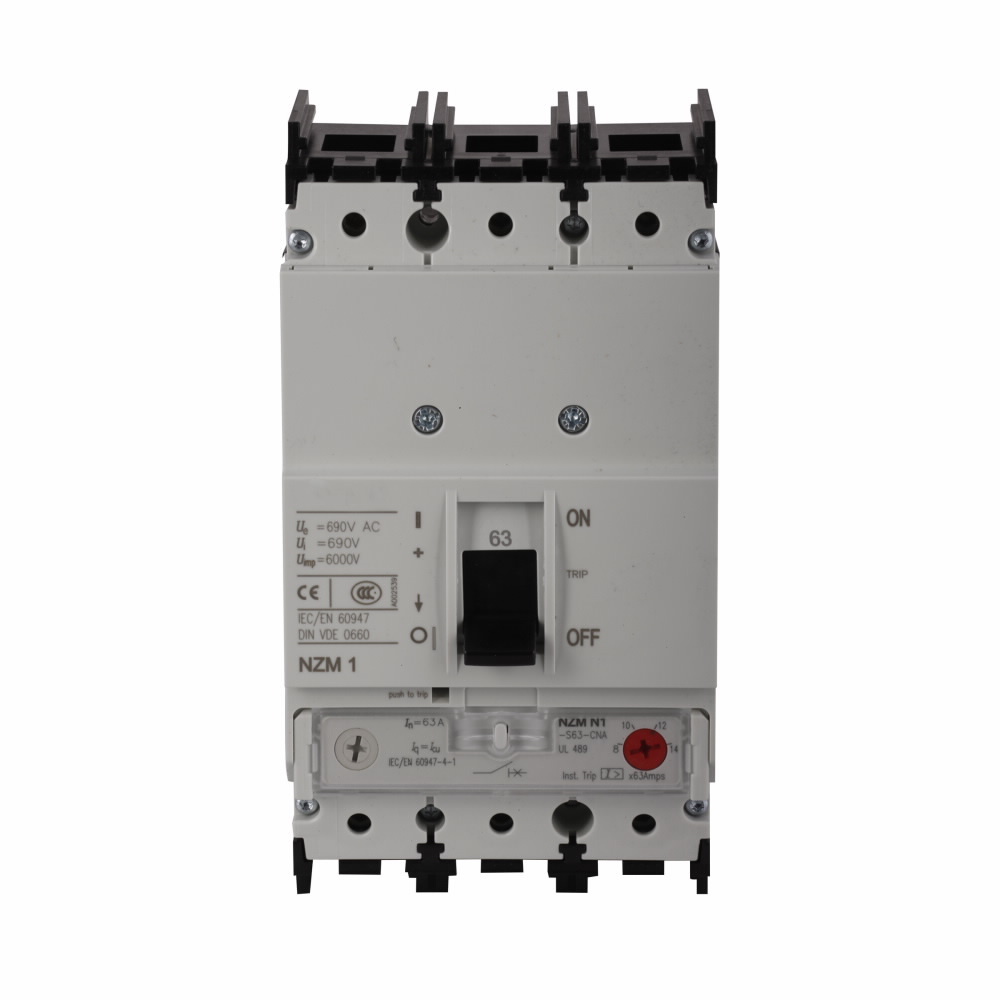 Eaton Series NZM complete molded case circuit breaker, NZM1-frame, NZMN1, Thermal-magnetic trip, 320-400A trip rating, Three-pole, 40A, 690 Vac, 500 Vdc, 50 kAIC, Distribution circuit protection, 32-40A, Front frame clamp, 32-40A