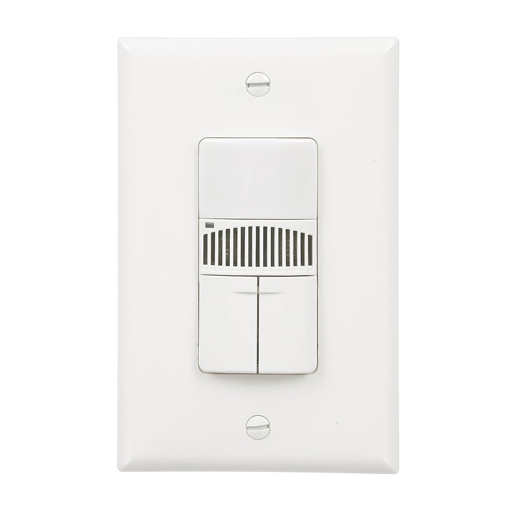 Occupancy Sensor Dual Switch, Maintained, Incandescent, MLV, ELV, fluorescent, halogen, electrical motor loads, Flush, Single-pole, Single-phase, 1000 sq ft coverage, Dual tech motion sensor with dual switch, Sensor, 120/277 Vac, 80 717239