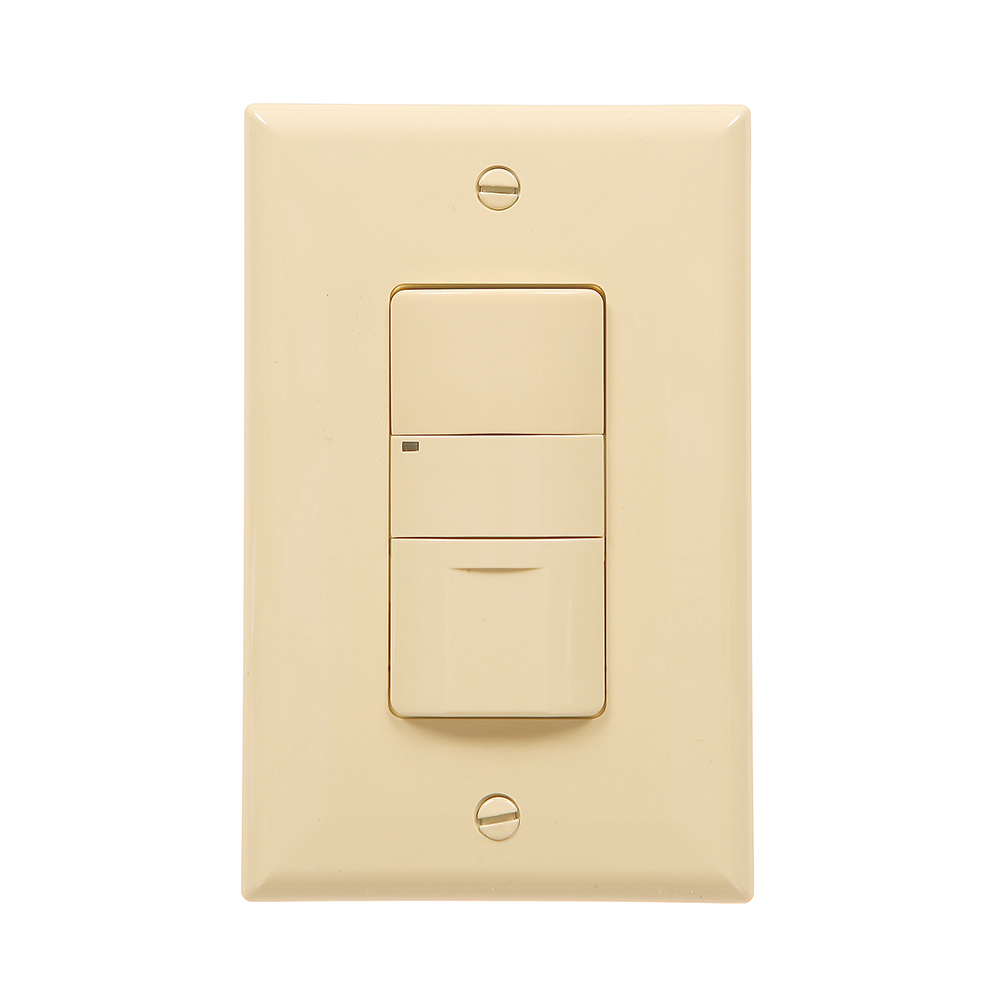 Eaton occupancy sensor switch, Decorator, Flush, 120/277V, Wire leads, Ivory, Incand, MLV, ELV, Flr, halo, Elect mtr lds, 1-pole, 3-way, 1-phase, 1000 sq ft, 1-relay, 800W (Inc/hal @120V), 1200W (Flr @120V), 2200W (Flr @277V) 717420