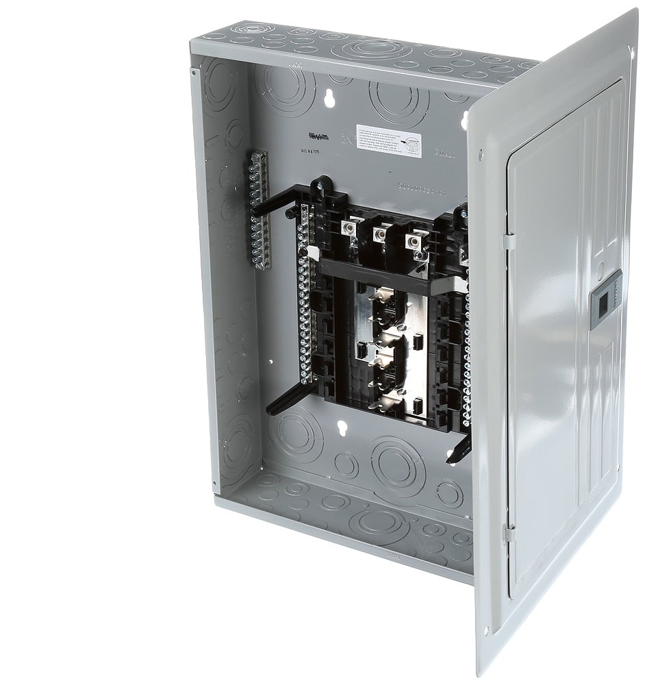  LOW VOLTAGE PL SERIES LOAD CENTER. MAIN LUG WITH 12 1-INCH SPACES ALLOWING MAX 24 CIRCUITS. 3-PHASE 4-WIRE SYSTEM RATED 120/240V OR 120/208V (125A) 100KA INTERRUPT. SPECIAL FEATURES COPPER BUS, INTERCHANGEABLE MAIN, GRAY TRIM, NEMATYPE1 ENCLOSURE FOR INDOOR USE.