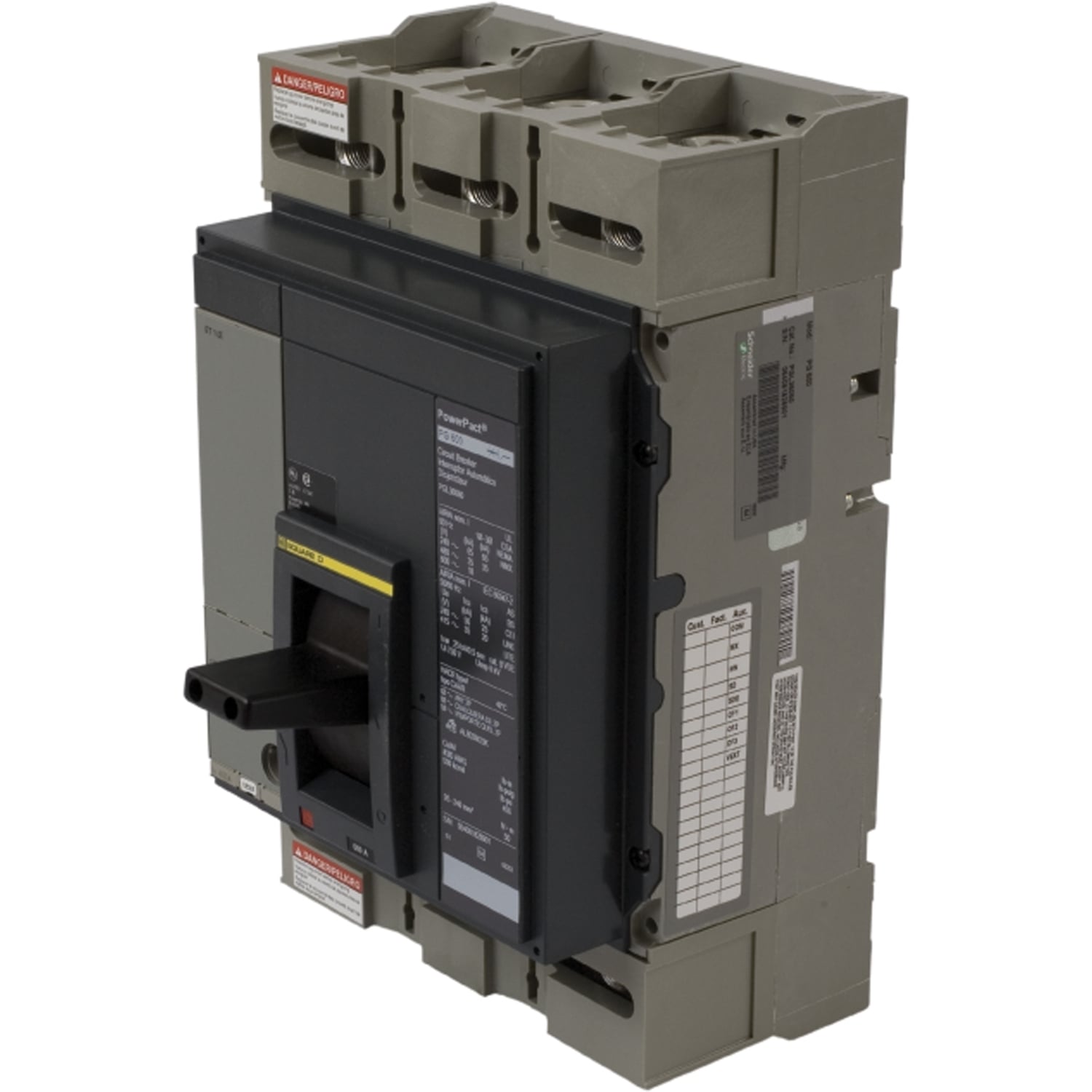 Circuit breaker, PowerPacT P, 600A, 3 pole, 600VAC, 25kA, lugs, ET1.0l, 80%