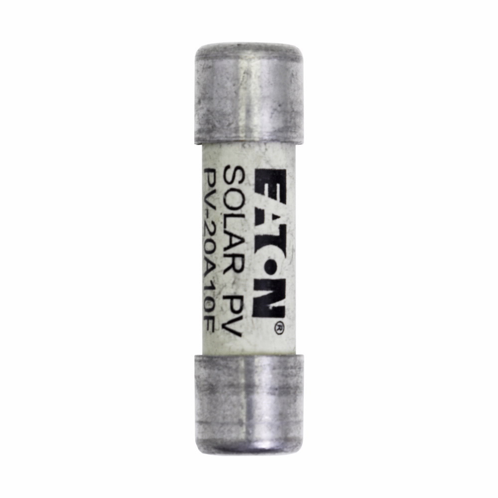 Eaton Bussmann series photovoltaic fuses, 1.5 x In, Time constant: 1-3 ms, 1000 Vdc, 20A, 50 kAIC, Non Indicating, Fuse, Ferrule end x ferrule end, Class gPV, Cylindrical, Yellow, Ceramic body