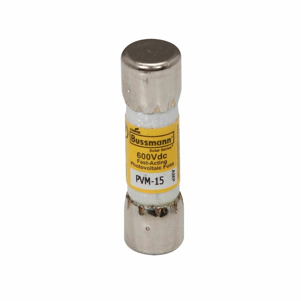 Eaton Bussmann series PVM photovoltaic fuse, Midget Fuse, 600 Vdc, 50 kAIC interrupt rating, Fast acting class, Fuse Holder and Block mounting, Ferrule end X ferrule end connection, 6A current rating, 50 kA DC breaking capacity