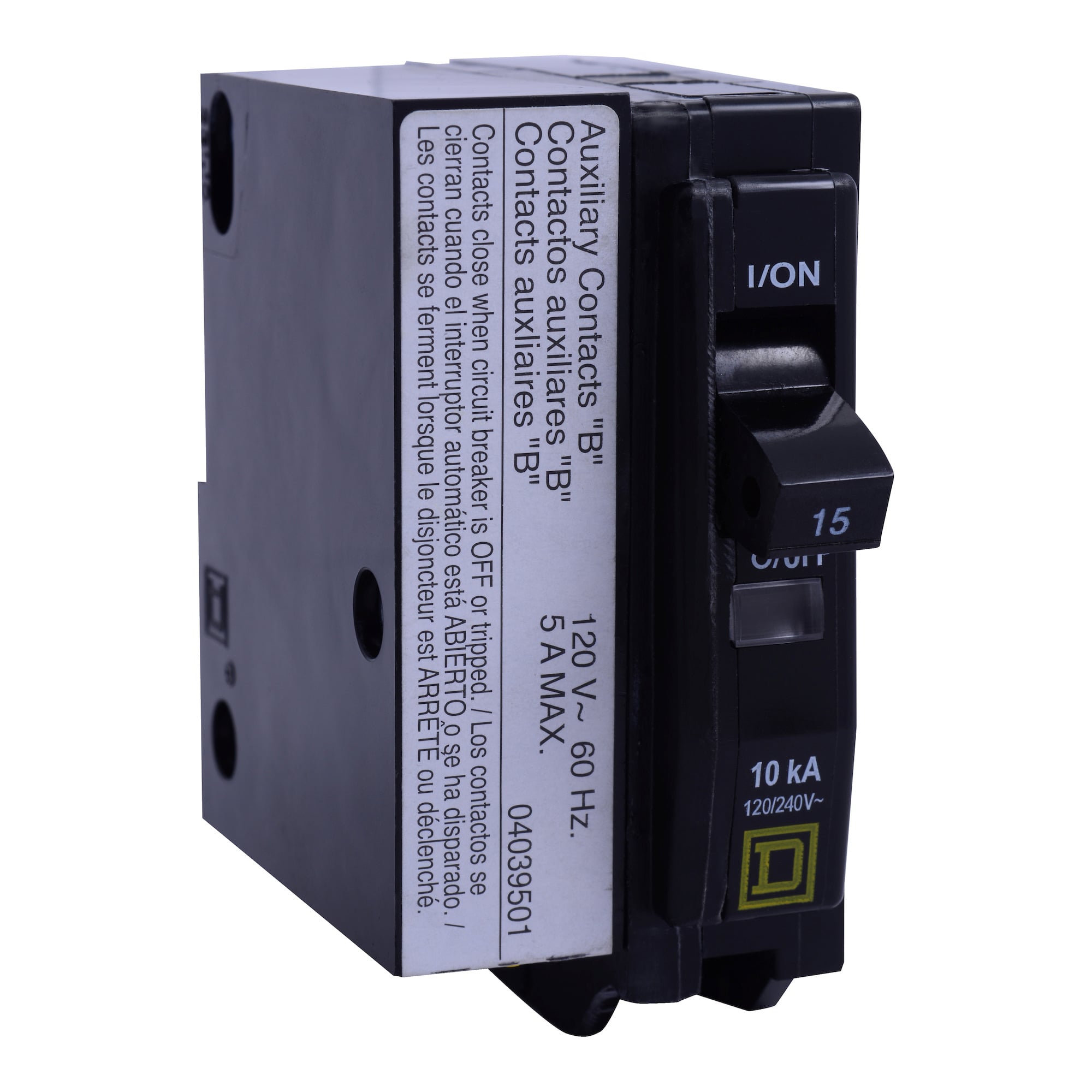 Mini circuit breaker, QO, 20A, 1 pole, 120/240 VAC, 10 kA, plug in mount, aux switch 1B