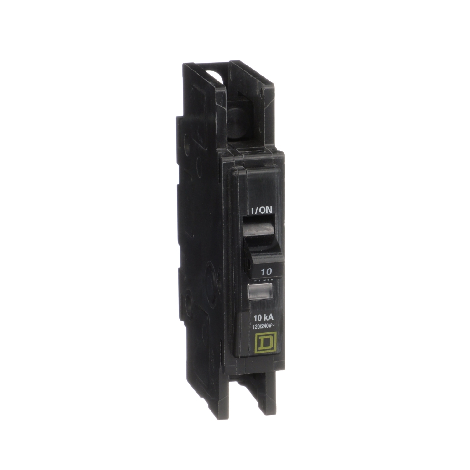 Mini circuit breaker, QOU, 10A, 1 pole, 120/240 VAC, 10kA, field reversible lugs, ring terminal