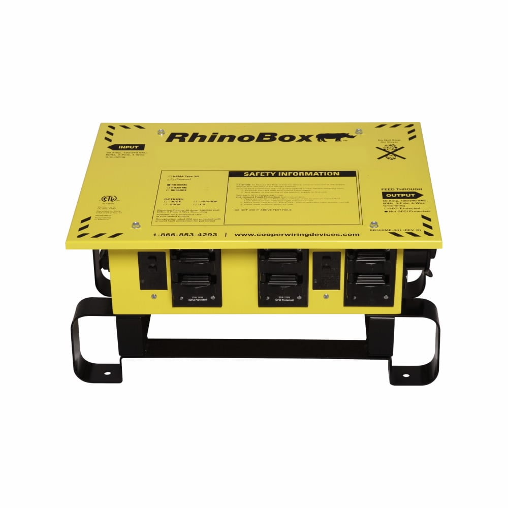 Eaton RhinoBox Econ power distribution unit, 50A, Two devices, Weatherproof, NEMA 3R, DUPX Man, Yellow, Cold-rolled 18 gauge steel, 120/240V