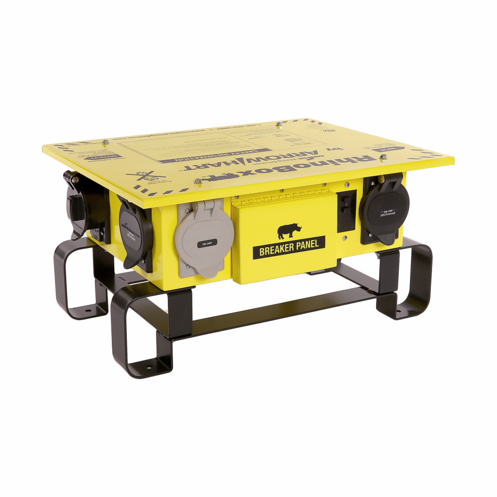 Eaton RhinoBox Econ power distribution unit, 50A, Two devices, Weatherproof, NEMA 3R, Str Man, Yellow, Cold-rolled 18 gauge steel, 120/240V