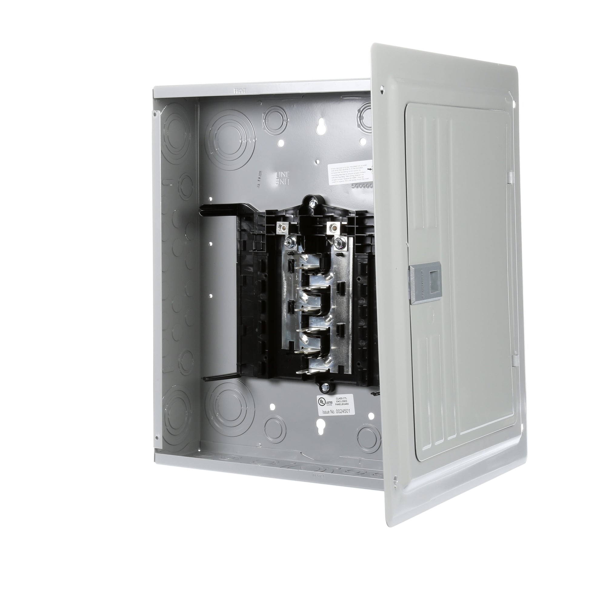  LOW VOLTAGE ES SERIES LOAD CENTER. MAIN LUG WITH 12 1-INCHSPACES ALLOWING MAX 24 CIRCUITS. 1-PHASE 3-WIRE SYSTEM RATED 120/240V(125A) 100KA INTERRUPT. SPECIAL FEATURES ALUMINUM BUS, GRAY TRIM, NEMATYPE1 ENCLOSURE FOR INDOOR USE.. REPLACED BY SN1224L1125. AVAILABLE 4/1/2020