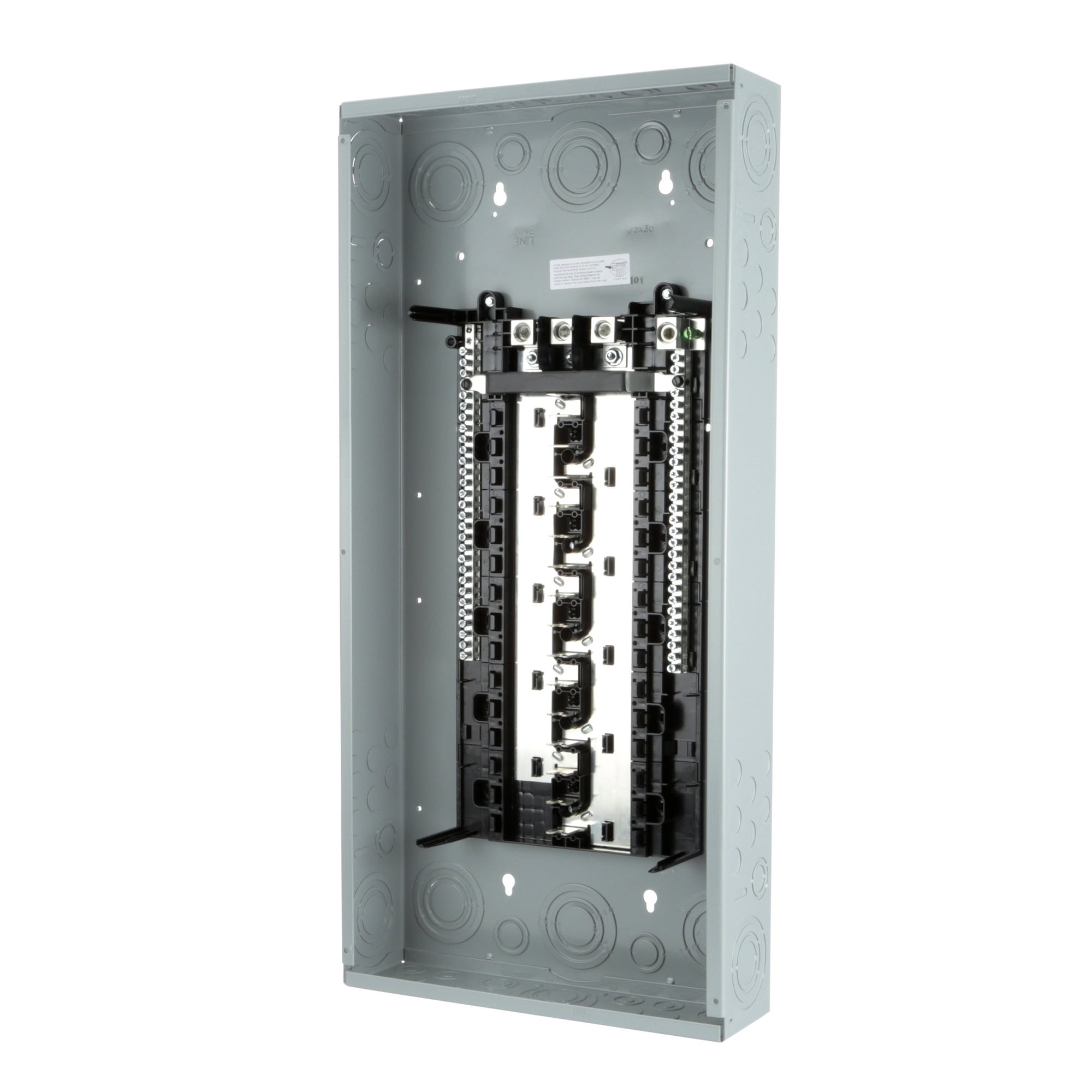  LOW VOLTAGE ES SERIES LOAD CENTER. MAIN LUG WITH 30 1-INCH SPACES ALLOWING MAX 54 CIRCUITS. 3-PHASE 4-WIRE SYSTEM RATED 120/240V OR 120/208V (200A) 100KA INTERRUPT. SPECIAL FEATURES ALUMINUM BUS, GRAY TRIM, NEMA TYPE1 ENCLOSURE FORINDOOR USE.