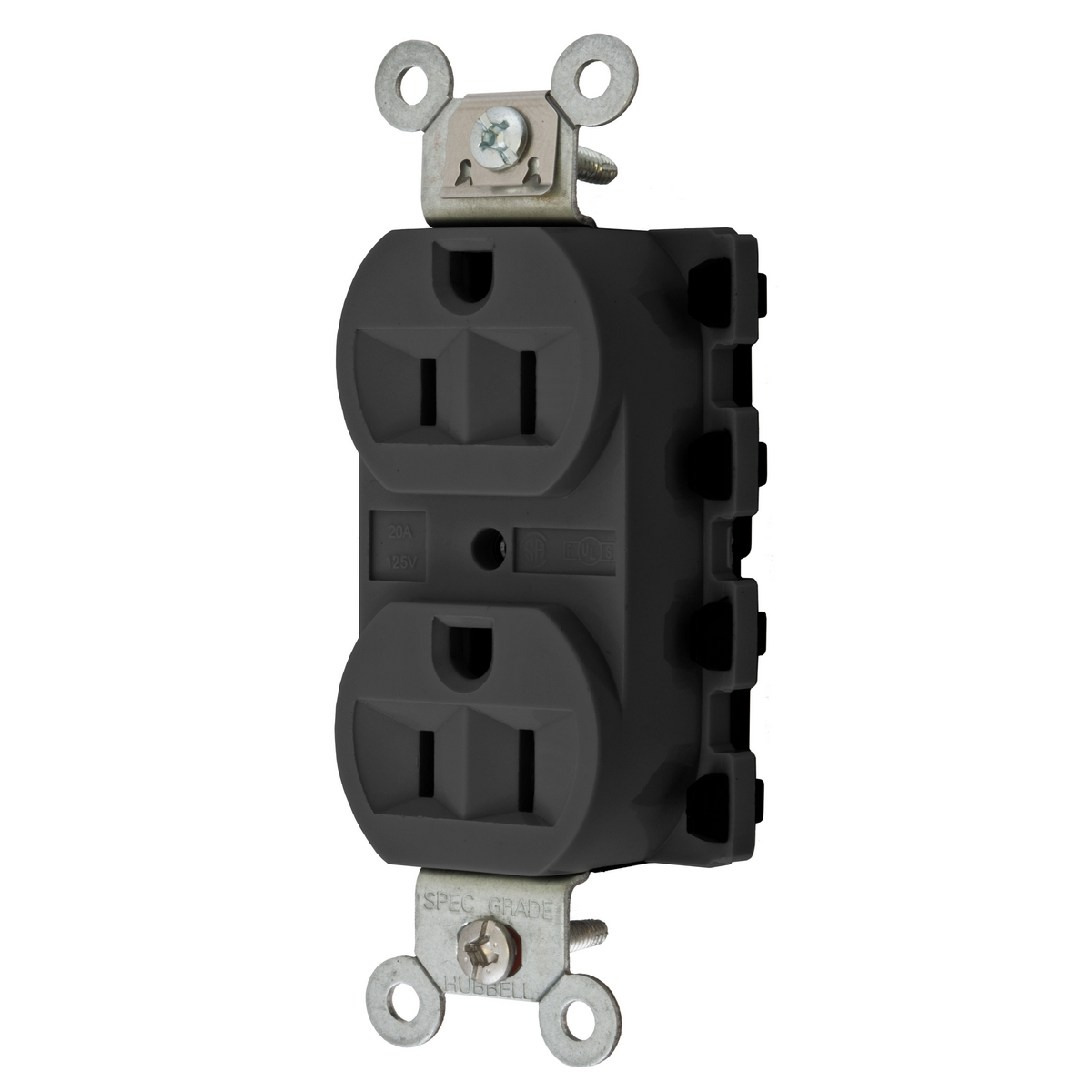 Straight Blade Devices, Receptacles, Duplex, SNAPConnect, 15A 125V, 2-Pole 3-Wire Grounding, 5-15R, Nylon, Black.