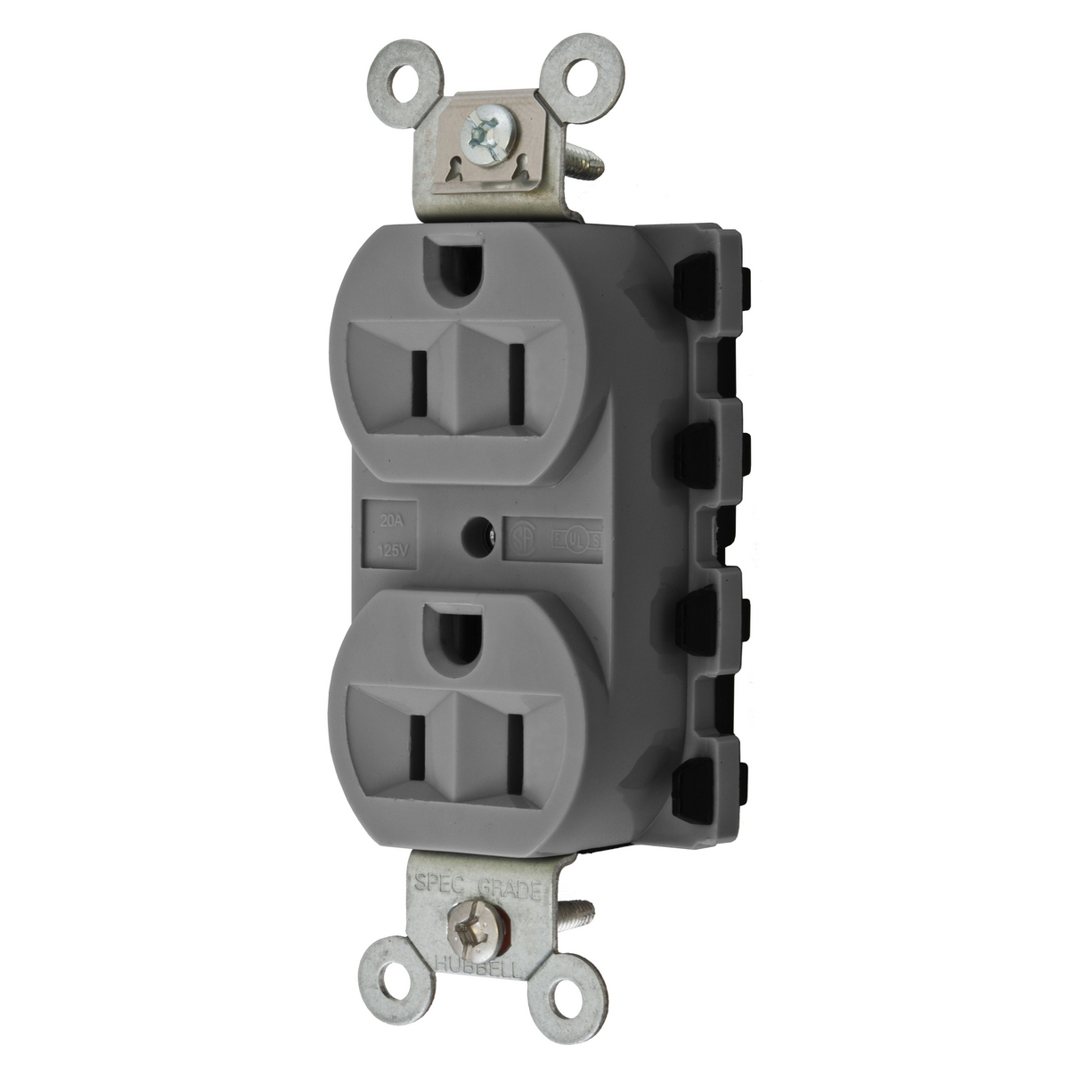 Straight Blade Devices, Receptacles, Duplex, SNAPConnect, 15A 125V, 2-Pole 3-Wire Grounding, 5-15R, Nylon, Gray.