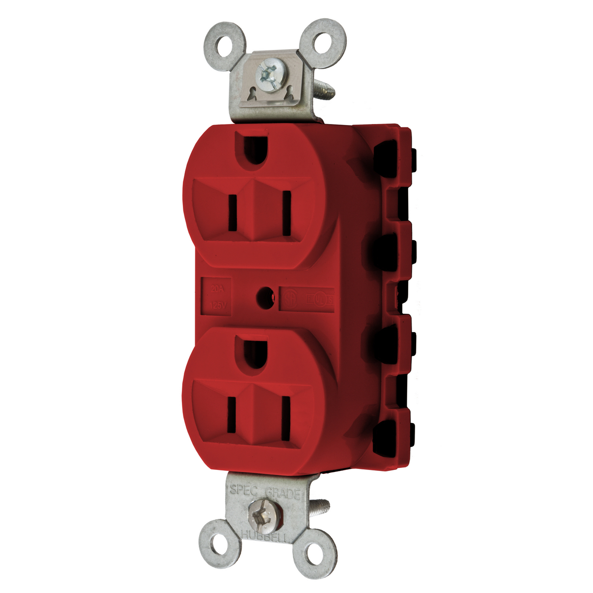 Straight Blade Devices, Receptacles, Duplex, SNAPConnect, 2-Pole 3-Wire Grounding, 15A 125V, 5-15R, Nylon, Red, USA.