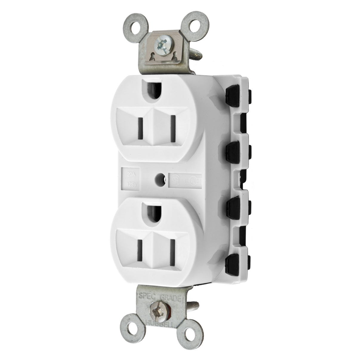 Straight Blade Devices, Receptacles, Duplex, SNAPConnect, 15A 125V, 2-Pole 3-Wire Grounding, 5-15R, Nylon, White.