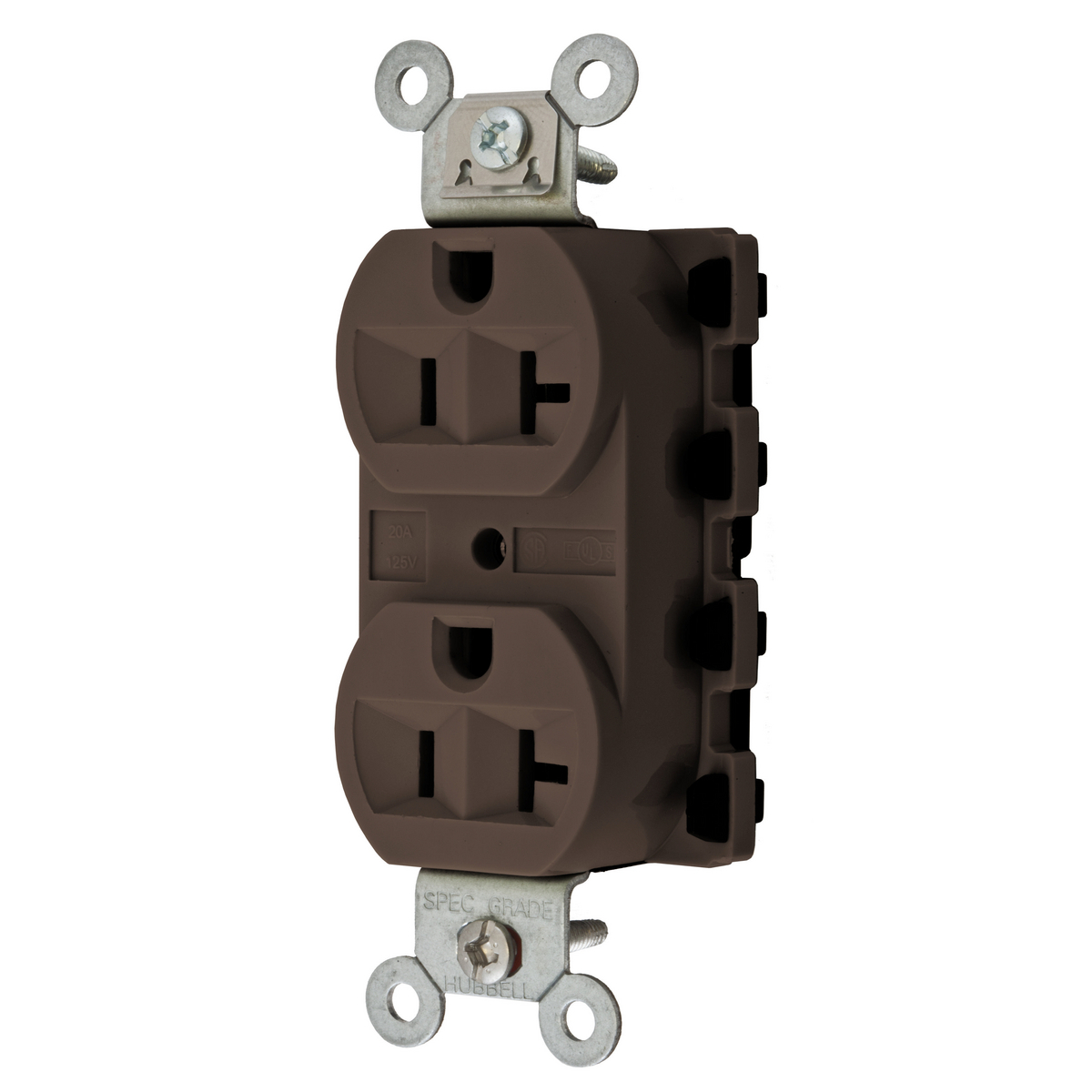 Straight Blade Devices, Receptacles, Duplex, SNAPConnect, 20A 125V, 2-Pole 3-Wire Grounding, 5-20R, Nylon, Brown