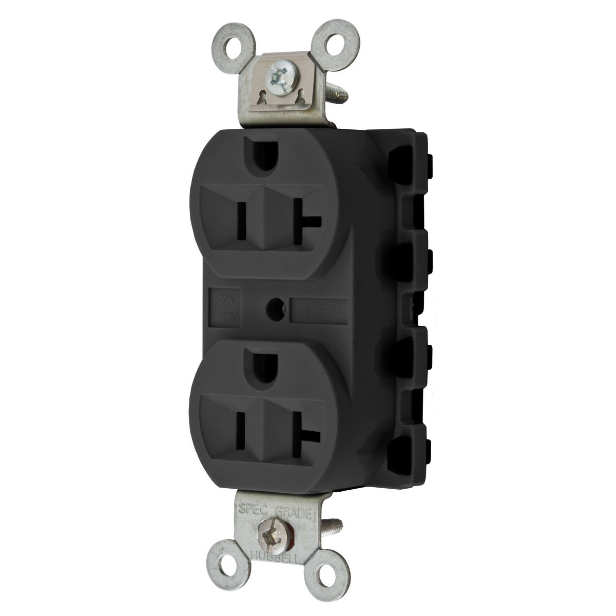 Straight Blade Devices, Receptacles, Duplex, SNAPConnect, 20A 125V, 2-Pole 3-Wire Grounding, 5-20R, Nylon, Black