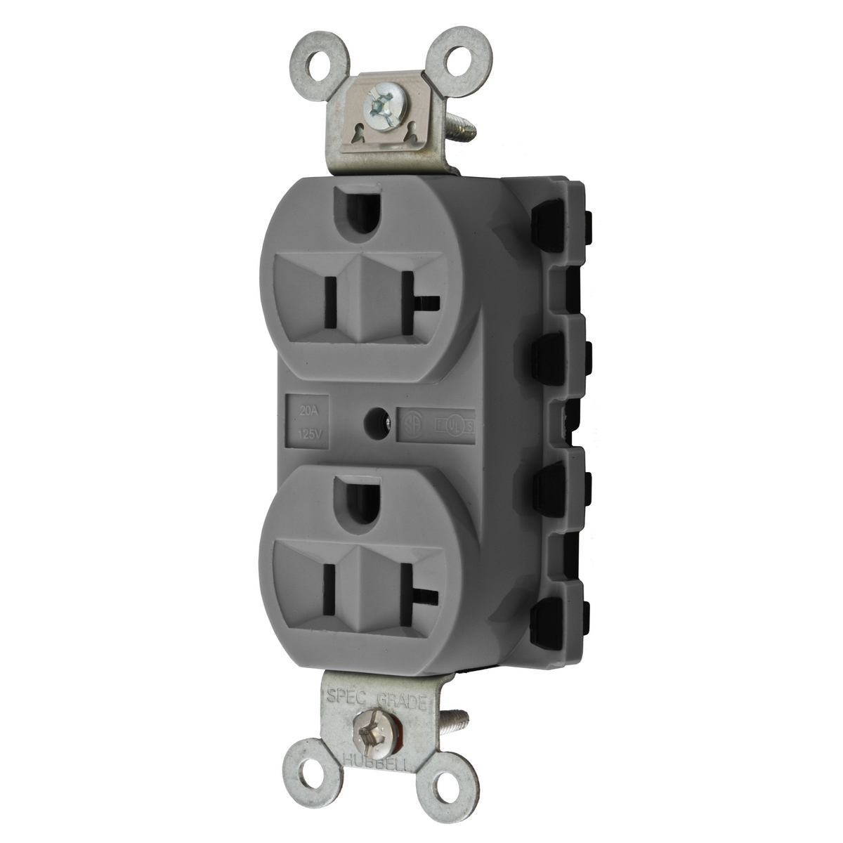 Straight Blade Devices, Receptacles, Duplex, SNAPConnect, 20A 125V, 2-Pole 3-Wire Grounding, 5-20R, Nylon, Gray